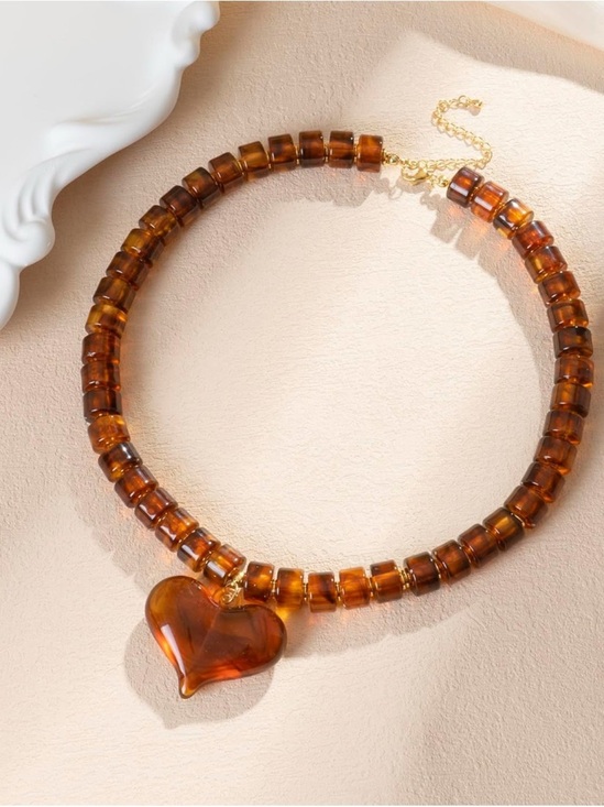 Anthropologie Jewelry - New! Amber Beaded Choker Necklace with Heart Pendant